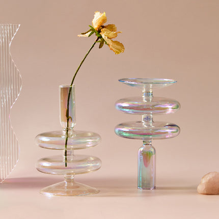 Geometric Borosilicate Glass Candlestick Vase For Home Office Desk Decor