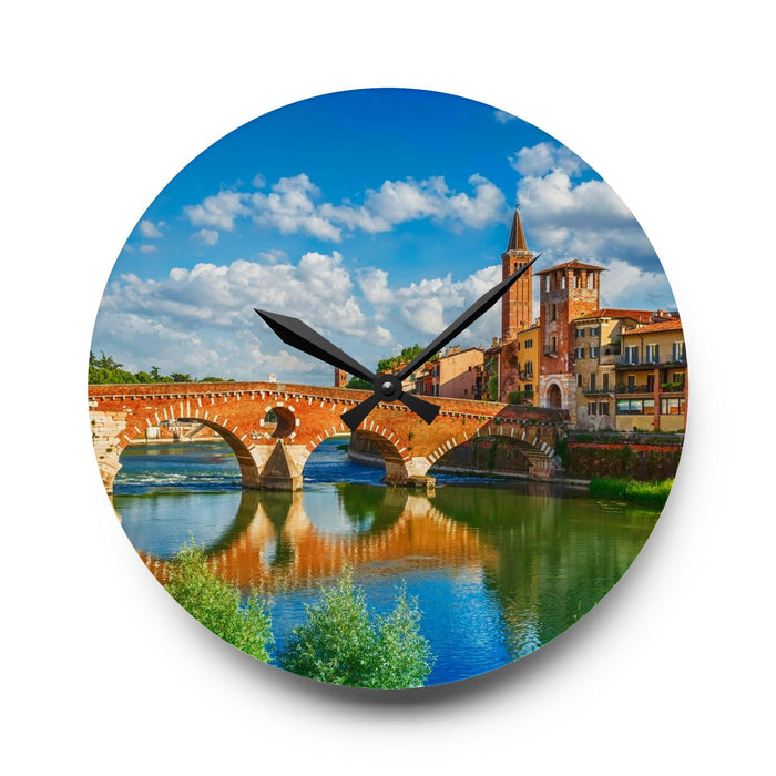 Ponte Vecchio Pietra Wall Clocks - Round and Square Shapes, Multiple Sizes | Vibrant Prints, Keyhole Hanging Slot-Home Decor-Printify-8'' × 8'' (Round)-Très Elite
