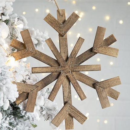 Room & Decor 17.7" Large Fir Wood Snowflake Ornaments - Set of 2, Rust
