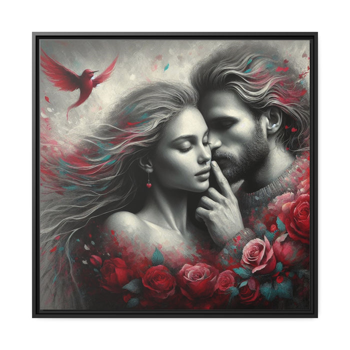 Whispering Love - Sophisticated Valentine Canvas Art with Black Pinewood Frame