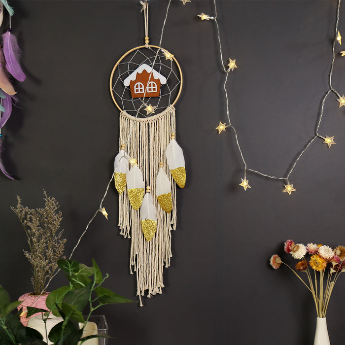 Festive Bamboo Dream Catcher with Christmas-Inspired Mesh Design - Stylish Holiday Home Accent