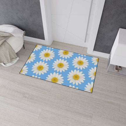 Chic Blue Daisy Area Rug with Elegant Black Border - Luxury Floor Mat by Maison d'Elite