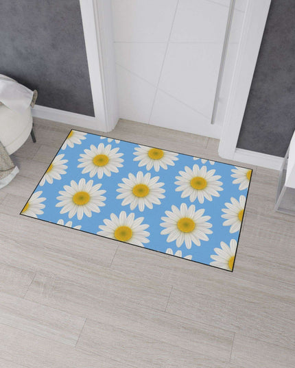 Chic Blue Daisy Area Rug with Elegant Black Border - Luxury Floor Mat by Maison d'Elite