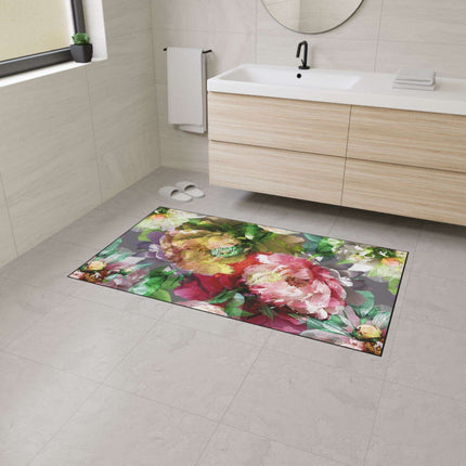 Elegant Vintage Floral Area Rug with Stylish Black Border and Non-Slip Backing