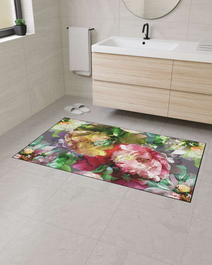 Elegant Vintage Floral Area Rug with Stylish Black Border and Non-Slip Backing