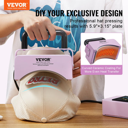 VEVOR Mini Hat Press Machine, 5.9x3.15 Inch Plate, Purple, Portable