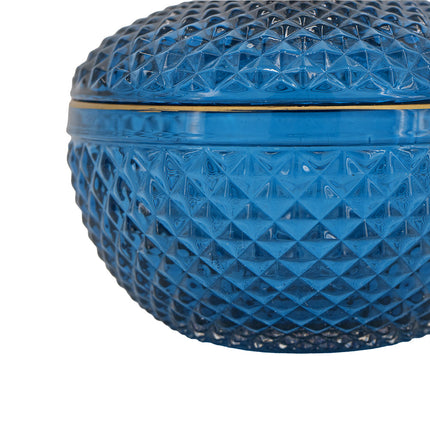 Room & Decor S2 Blue Gold Glass Candy Jar with Lid - Christmas Decor