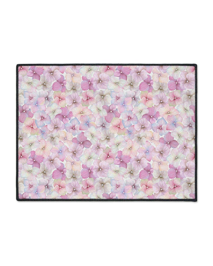 Chic Customizable Blue Daisy Floor Mat with Elegant Black Edging
