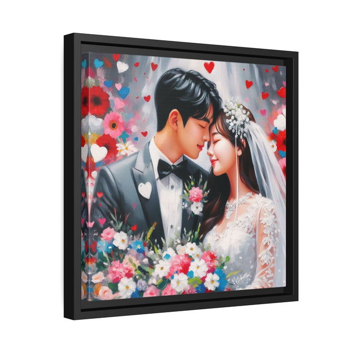 Elegant Wedding Couple Canvas Art with Black Pinewood Frame