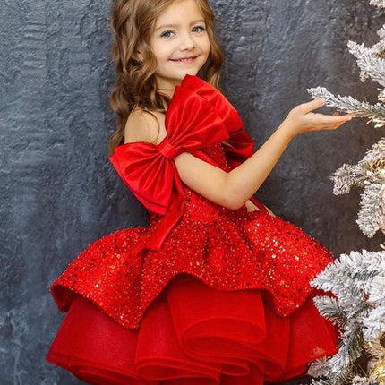 Peekaboo Studio Girl's Red Tulle Princess Dress with Sequined Bow