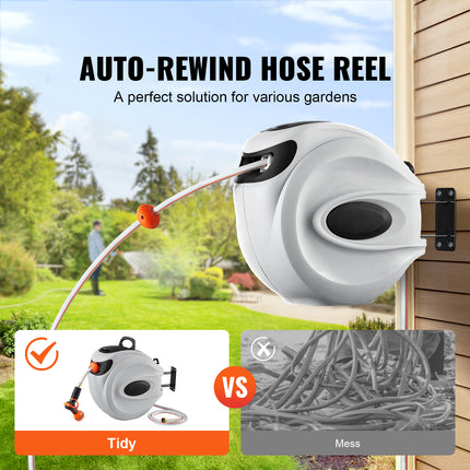 VEVOR Retractable Wall-Mounted Hose Reel with 180° Swivel & Durable De