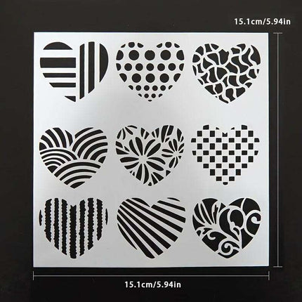 Delightful Mini Heart Stencil Set - Nine Grid Designs for Creative Scrapbooking and DIY Projects