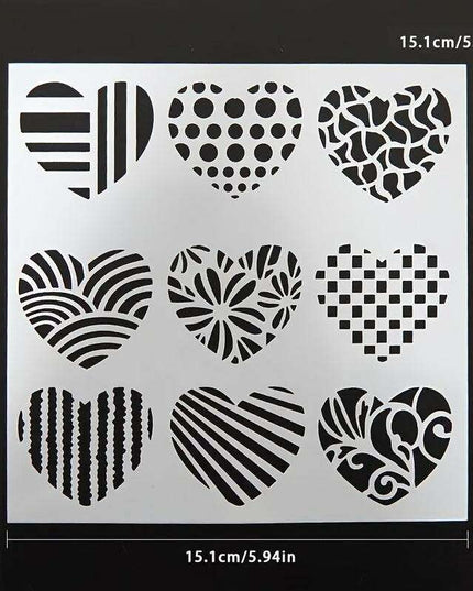 Delightful Mini Heart Stencil Set - Nine Grid Designs for Creative Scrapbooking and DIY Projects