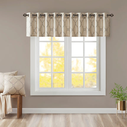 Room & Decor Fretwork Print Grommet Top Window Valance, 50x18", Beige