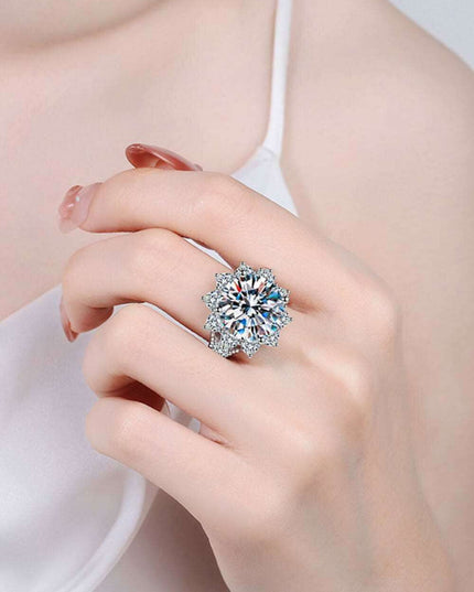 Radiant Moissanite Floral Ring in Sterling Silver - Exquisite Rhodium-Plated Jewelry
