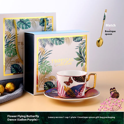 Jungle Ceramic European Light Luxury Hand Painted Cup And Saucer Suit