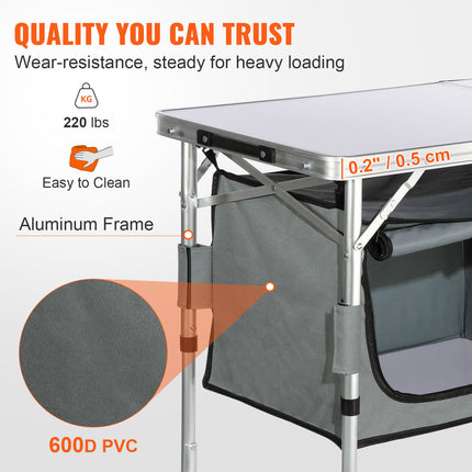 VEVOR Folding Camping Kitchen Table - Quick Set-up, 3 Adjustable Heigh