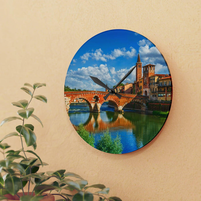 Vibrant Ponte Vecchio Pietra Wall Clocks - Modern Shapes, Various Sizes | Effortless Keyhole Mounting