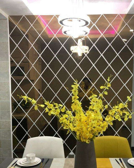 Elegant 3D Diamond and Triangle Acrylic Mirror Wall Decor Stickers Set