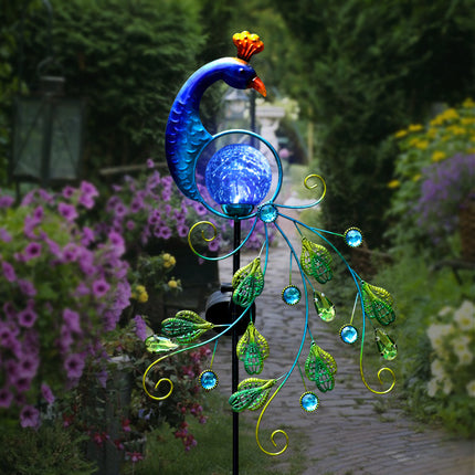 Peekaboo Studio Metal Peacock Solar Garden Lamp with Colorful LED Ligh