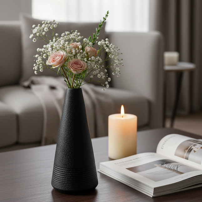 Creative Black Ceramic Small Vase for Desktop Decor and Home