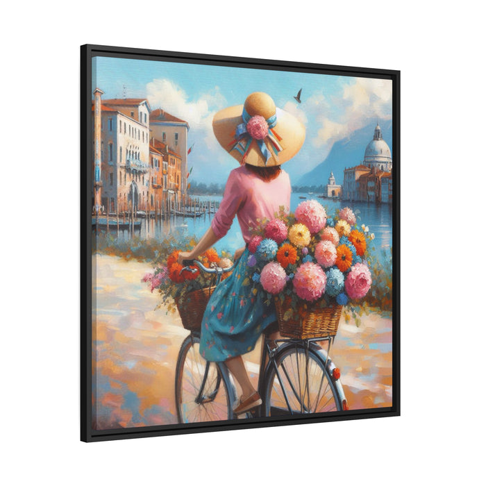 Elegance Collection: Lady and Flowers Canvas Print Set with Modern Black Frame