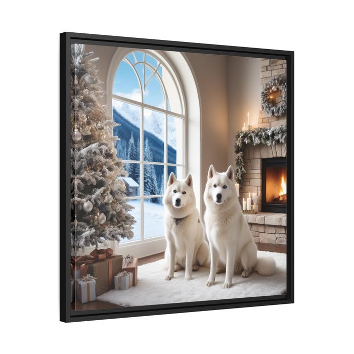 Sleek White Husky Canvas Print Set with Black Pinewood Frame