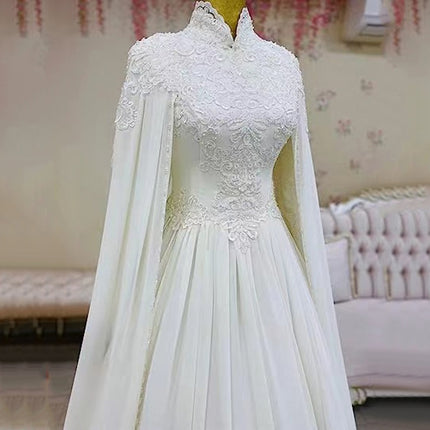 Peekaboo Studio Lace Slim Long Sleeve Fishtail Wedding Dress with Trai