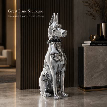 Oversized Electroplated Great Dane Floor Sculpture — Studded Collar Detail Sculptures & Statues modern-floor-decoration-electroplating-dog-porch-tv-cabinet-next-to-the-living-room-high-grade-ornaments-statue-home-accessories-1 Home & Garden > Decor > Sculptures & Statues
