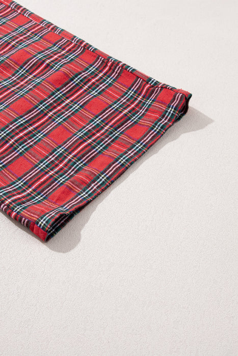 Fiery Red Tartan Plaid Print Long Sleeve Shirt and Pants Pajama Set