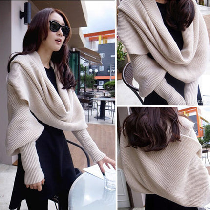 Peekaboo Studio Women's Knitted Wool Shawl Scarf with Sleeves, Warm &