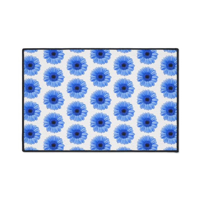 Opulent Blue Daisy Custom Floor Mat with Anti-Slip Backing