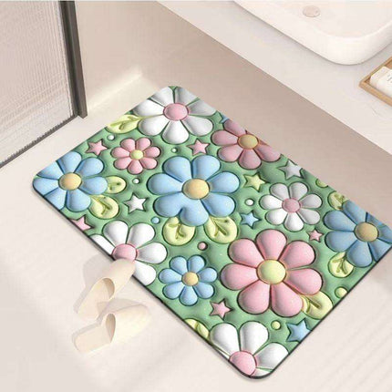 Elegant 3D Floral Design Quick-Dry Bath Mat