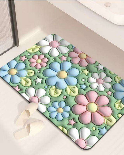 Elegant 3D Floral Design Quick-Dry Bath Mat
