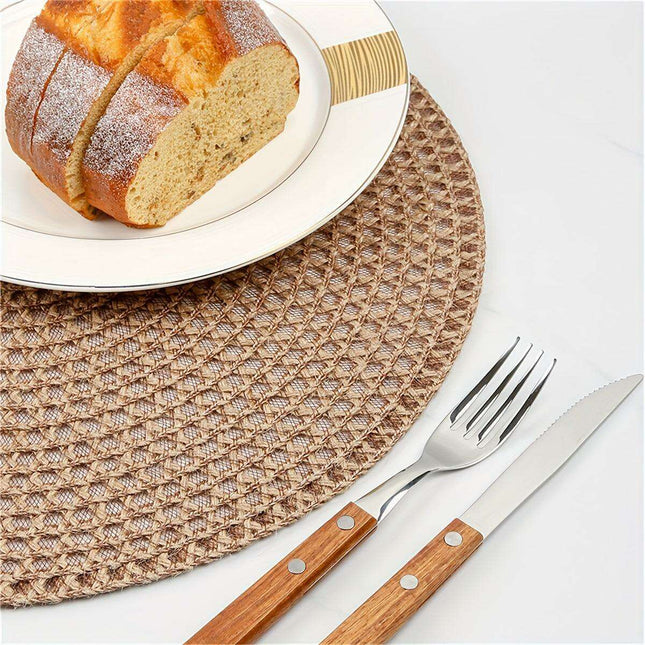 Set of 4 Stylish Brown Jute Non-Slip Heat-Resistant Placemats for Eco-Friendly Dining