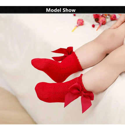 Adorable Cotton Baby Girl Socks with Stylish Bows - Breathable Short Socks