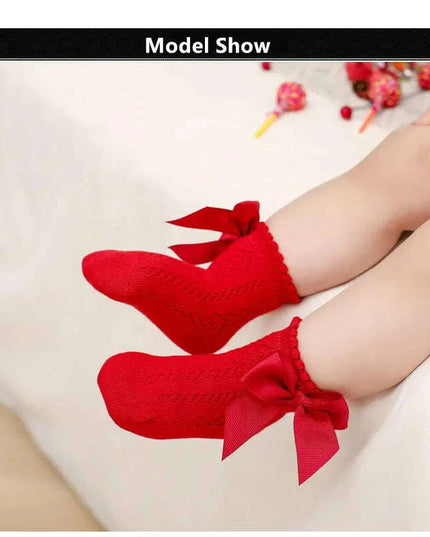 Adorable Cotton Baby Girl Socks with Stylish Bows - Breathable Short Socks