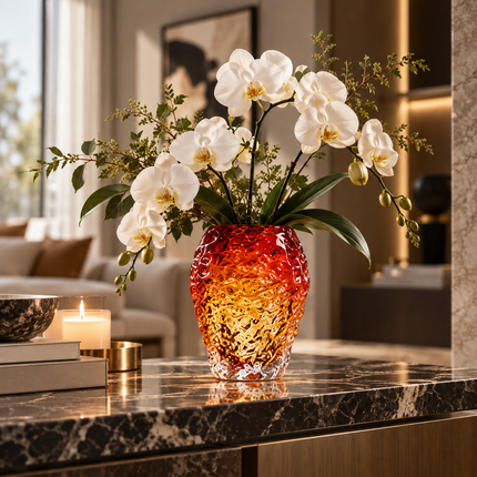 Amber Glass Vase — Handmade Minimalist Polished Finish