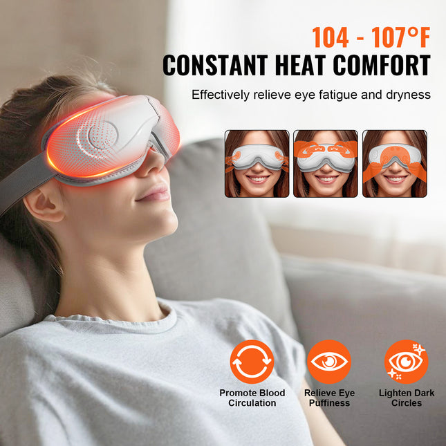VEVOR Heated Eye Massager - 5 Modes, Bluetooth Music, Foldable Design
