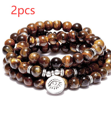 Peekaboo Studio Tiger Eye Bracelet Necklace - 108 Buddha Beads, Lotus
