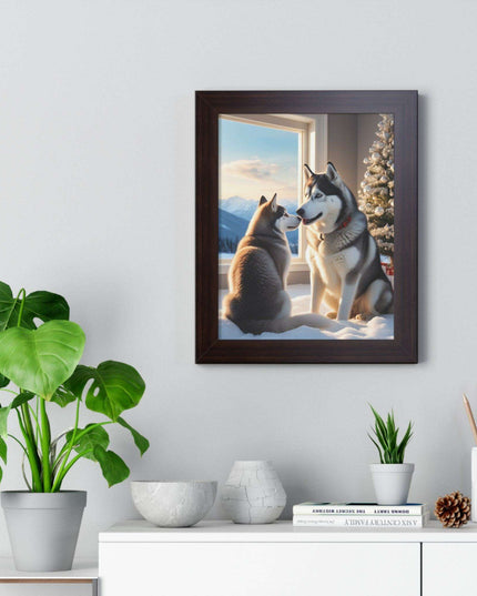 Sustainable Holiday Husky Vertical Wall Art Print