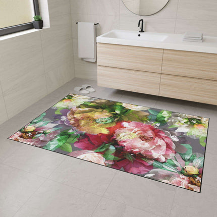 Elegant Vintage Floral Area Rug with Stylish Black Border and Non-Slip Backing