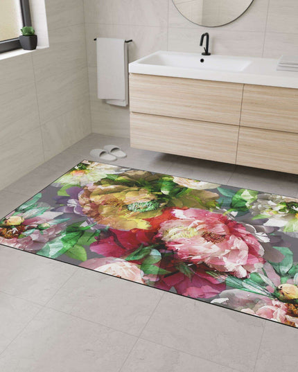 Elegant Vintage Floral Area Rug with Stylish Black Border and Non-Slip Backing