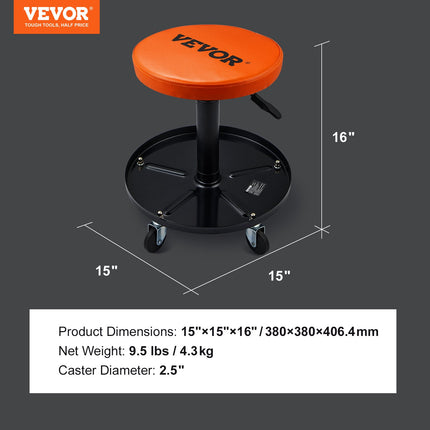 VEVOR Adjustable Rolling Creeper Seat Stool with Tool Tray for Garage