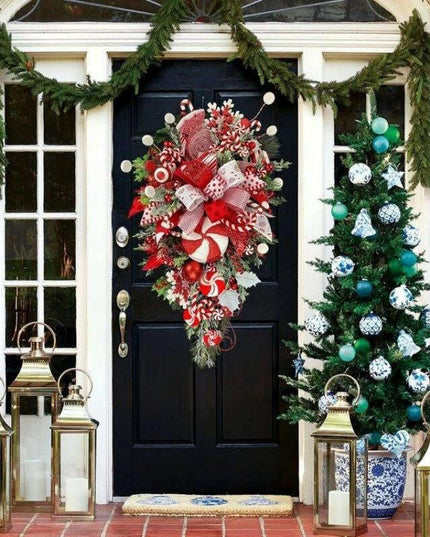 Christmas Wreath Candy Upside Down Tree Garland Artificial Xmas Ornament Hpme Porch Window Door Wall Hanging Decoration