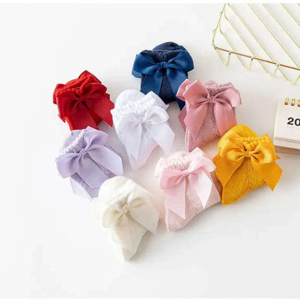 Adorable Cotton Baby Girl Socks with Stylish Bows - Breathable Short Socks