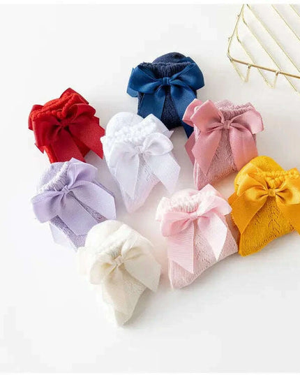 Adorable Cotton Baby Girl Socks with Stylish Bows - Breathable Short Socks