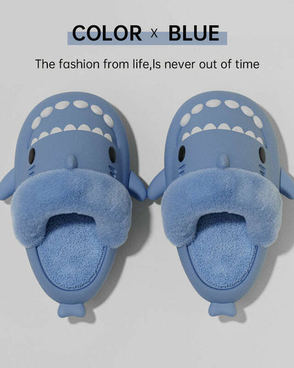 Cozy Shark Plush Slippers for Couples - Detachable Warm Fuzzy House Shoes