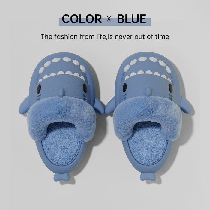 Cozy Shark Plush Slippers for Couples - Detachable Warm Fuzzy House Shoes