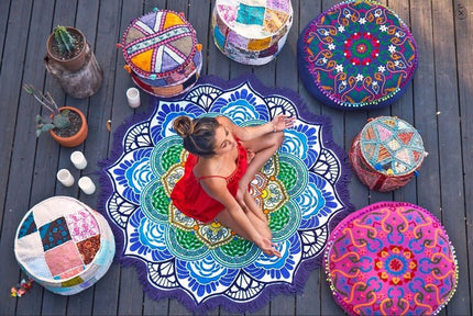 Peekaboo Studio Polygon Printing Tassel Round Bath Towel & Yoga Mat